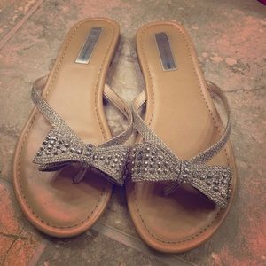 INC silver sparkly bow sandals